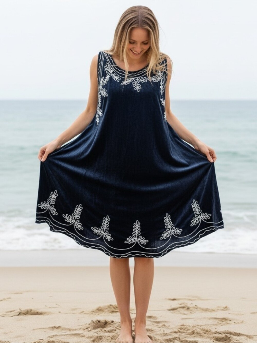 🏖️Beach By Exist Soft Flowy Black & White Summer Beach Sundress - Picture 10 of 10